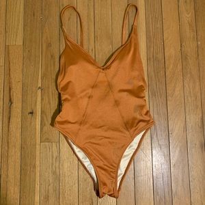 High Leg orange one piece swimsuit with coverup